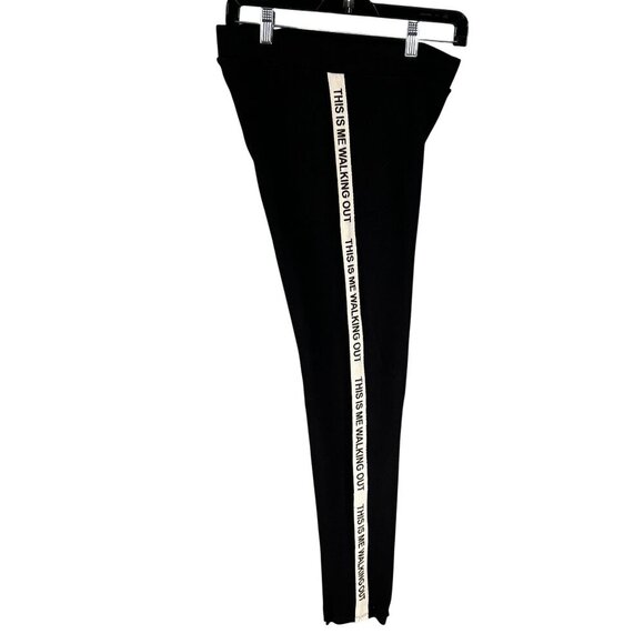 Zara Women L Black Yoga Pants High Waist Edgy Side Text "This Is Me Walking Out" - Picture 8 of 16